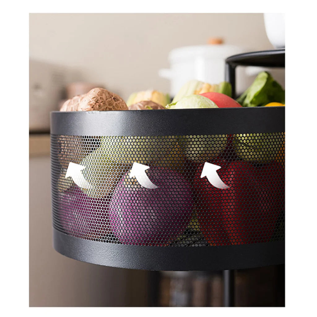 Steel Round Rotating Kitchen Cart 5 Tier Multi-Functional Shelves Portable Storage Organizer with Wheels