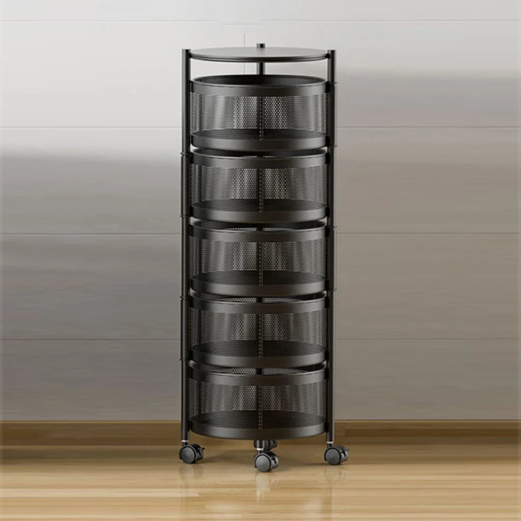 Steel Round Rotating Kitchen Cart 5 Tier Multi-Functional Shelves Portable Storage Organizer with Wheels