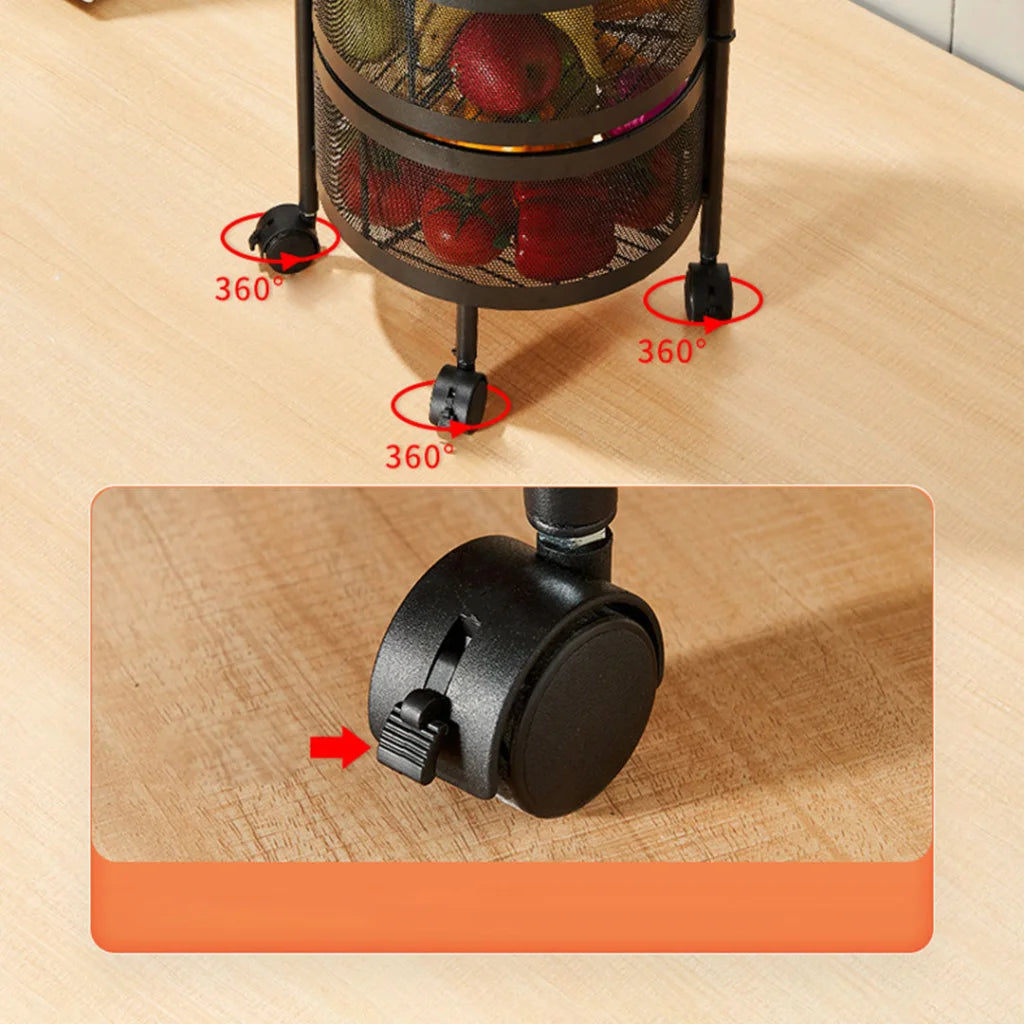 Steel Round Rotating Kitchen Cart 5 Tier Multi-Functional Shelves Portable Storage Organizer with Wheels