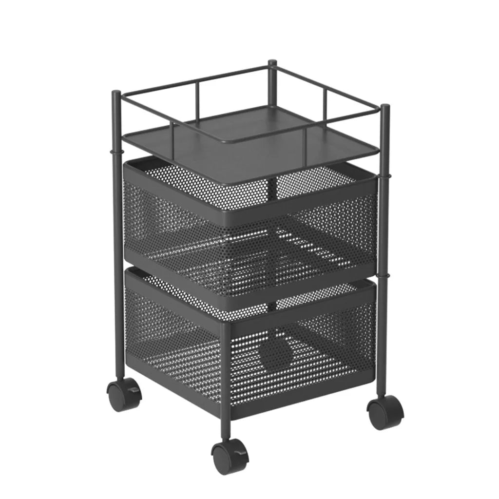 Steel Square Rotating Kitchen Cart 2 Tier Multi-Functional Shelves Portable Storage Organizer with Wheels