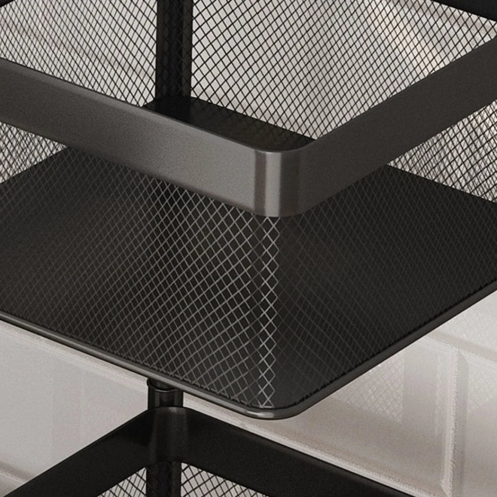 Steel Square Rotating Kitchen Cart 2 Tier Multi-Functional Shelves Portable Storage Organizer with Wheels
