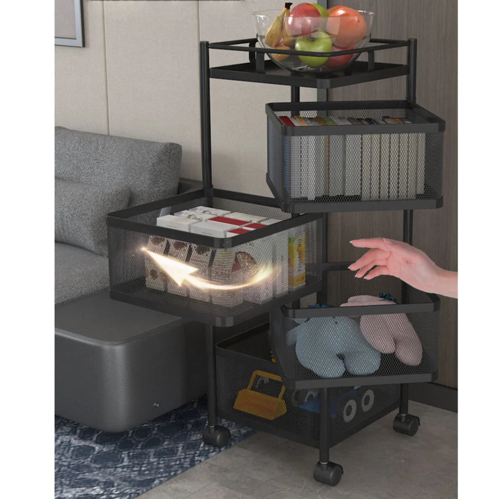 Steel Square Rotating Kitchen Cart 2X 4 Tier Multi-Functional Shelves Portable Storage Organizer with Wheels