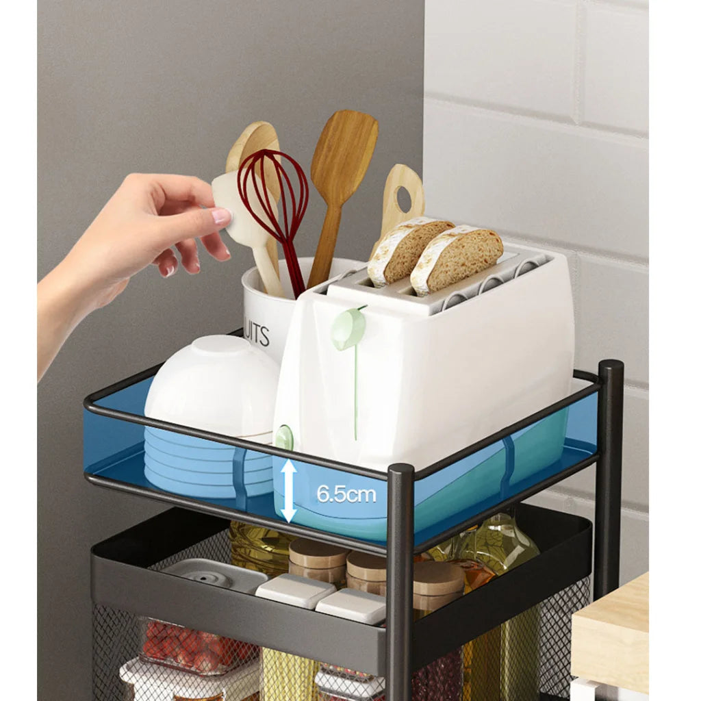 Steel Square Rotating Kitchen Cart 2X 4 Tier Multi-Functional Shelves Portable Storage Organizer with Wheels