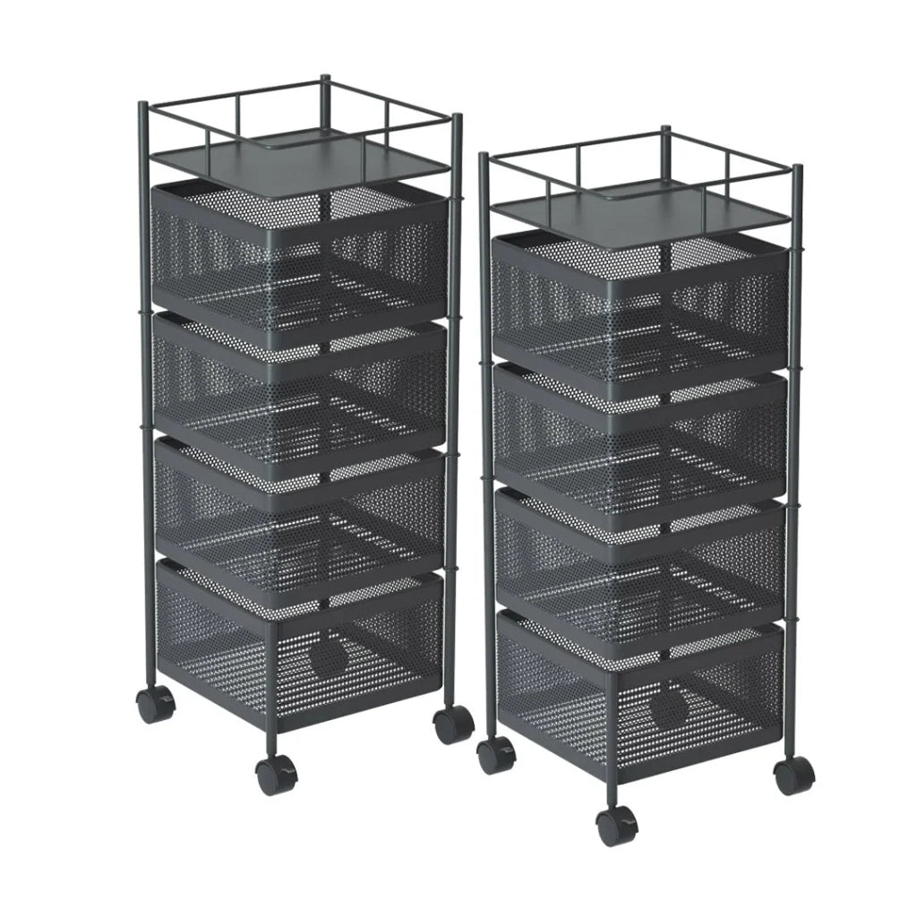 Steel Square Rotating Kitchen Cart 2X 4 Tier Multi-Functional Shelves Portable Storage Organizer with Wheels