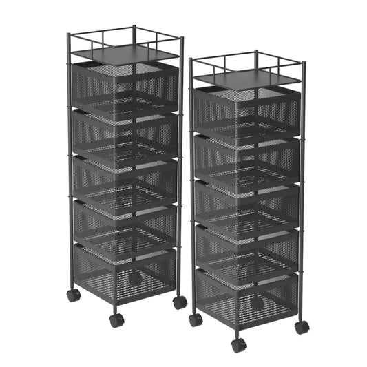 Steel Square Rotating Kitchen Cart 2X 5 Tier Multi-Functional Shelves Portable Storage Organizer with Wheels