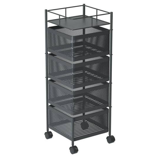 Steel Square Rotating Kitchen Cart 4 Tier Multi-Functional Shelves Portable Storage Organizer with Wheels