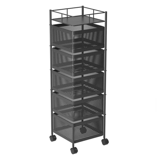 Steel Square Rotating Kitchen Cart 5 Tier Multi-Functional Shelves Portable Storage Organizer with Wheels