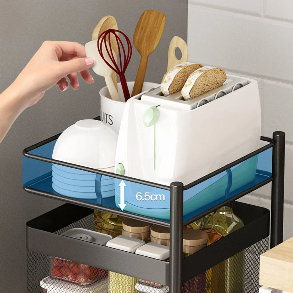 Steel Square Rotating Kitchen Cart 5 Tier Multi-Functional Shelves Portable Storage Organizer with Wheels