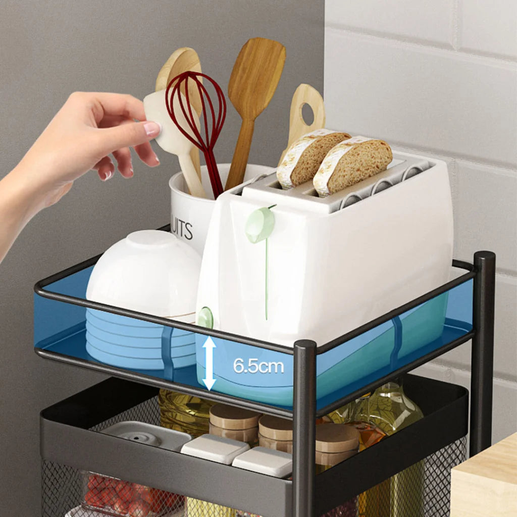 Steel Square Rotating Kitchen Cart Set of 2 with Multi-Functional Shelves and Wheels