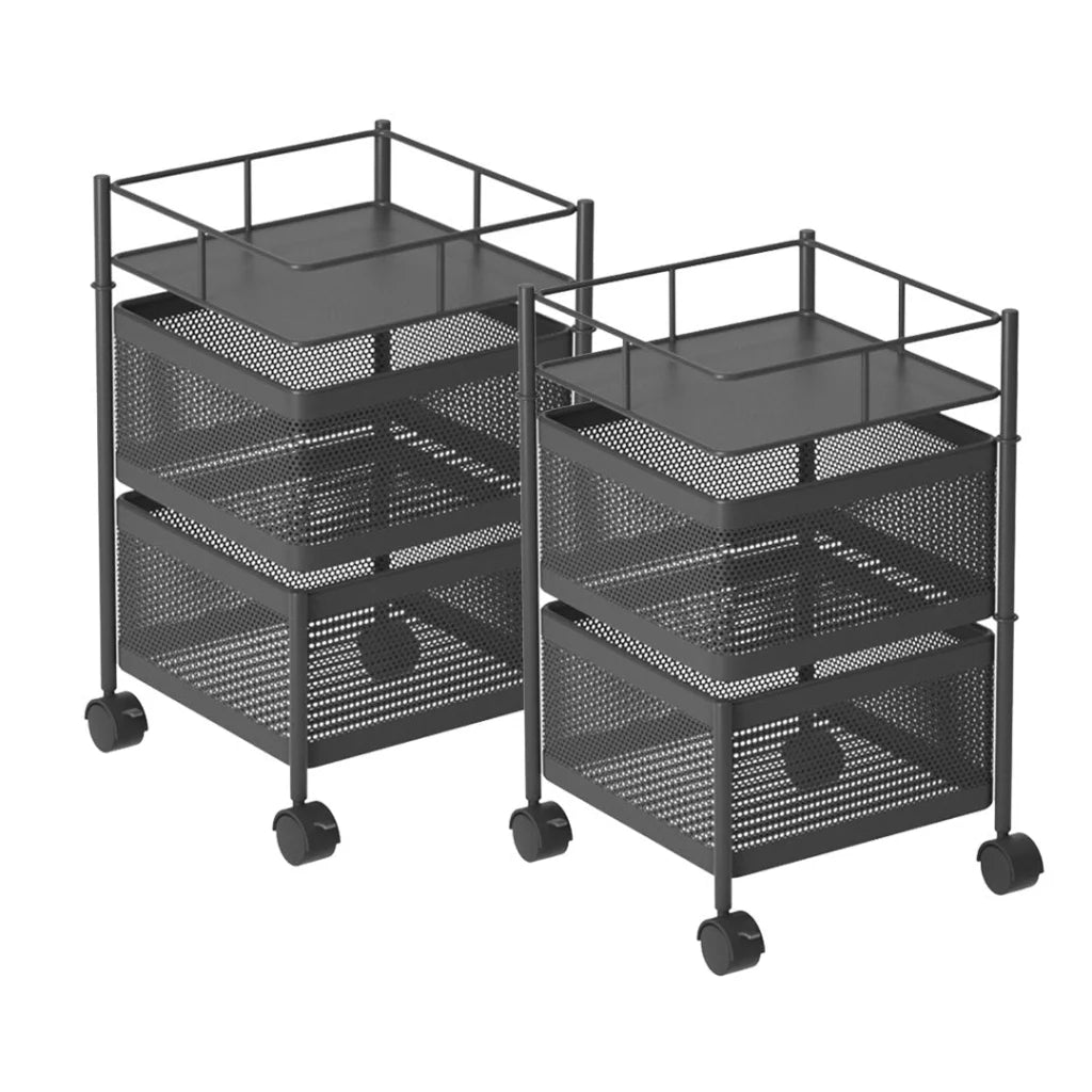 Steel Square Rotating Kitchen Cart Set of 2 with Multi-Functional Shelves and Wheels