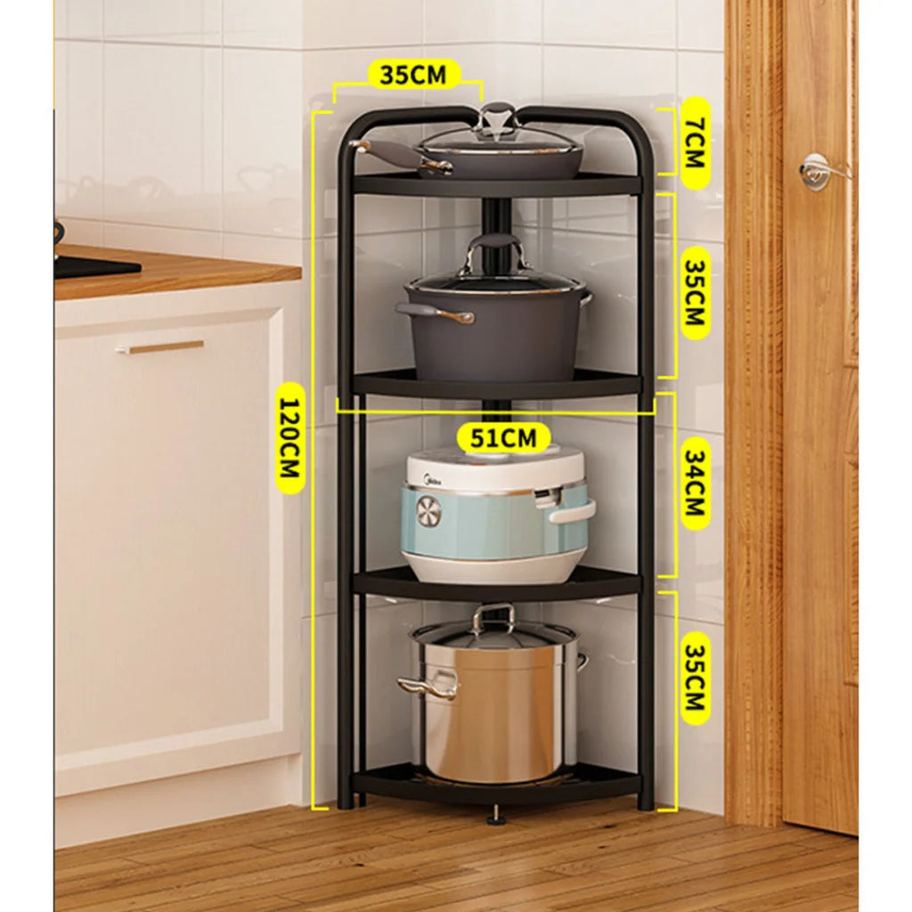 Steel Triangular Corner Stand 4 Tier Multi-Functional Shelves Portable Storage Organizer