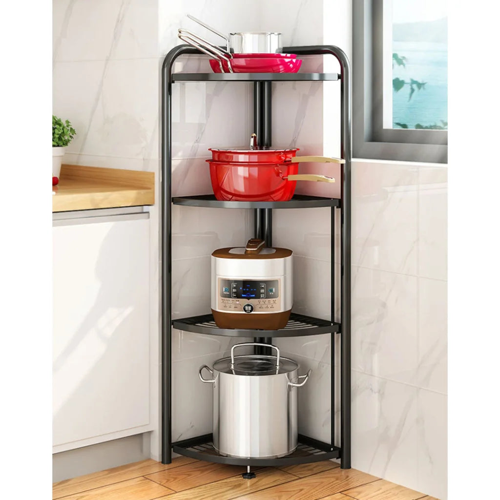 Steel Triangular Corner Stand 4 Tier Multi-Functional Shelves Portable Storage Organizer