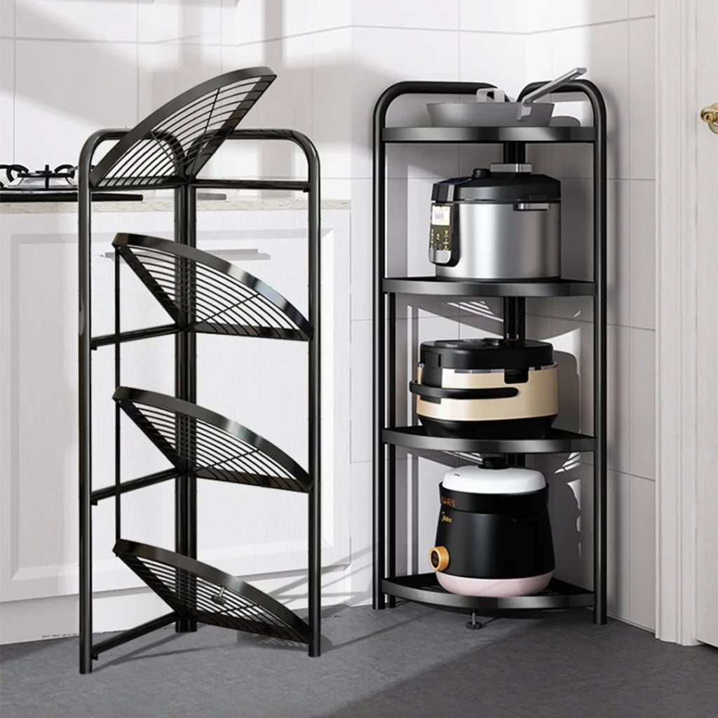 Steel Triangular Corner Stand 4 Tier Multi-Functional Shelves Portable Storage Organizer