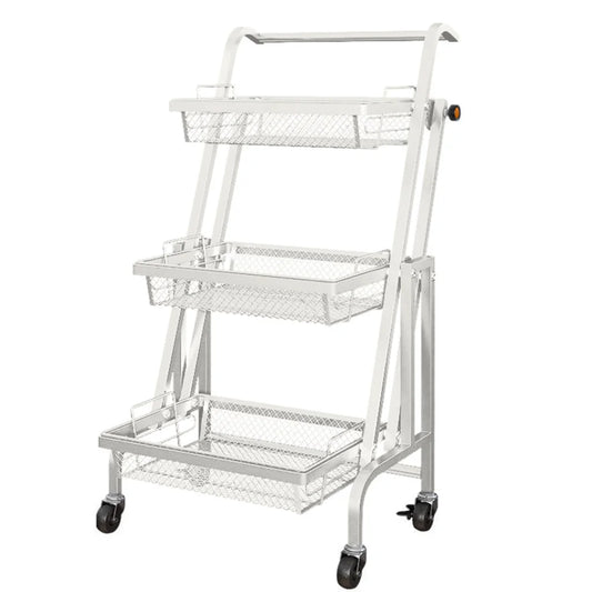 Steel White Adjustable Kitchen Cart 3 Tier Multi-Functional Shelves Portable Storage Organizer with Wheels