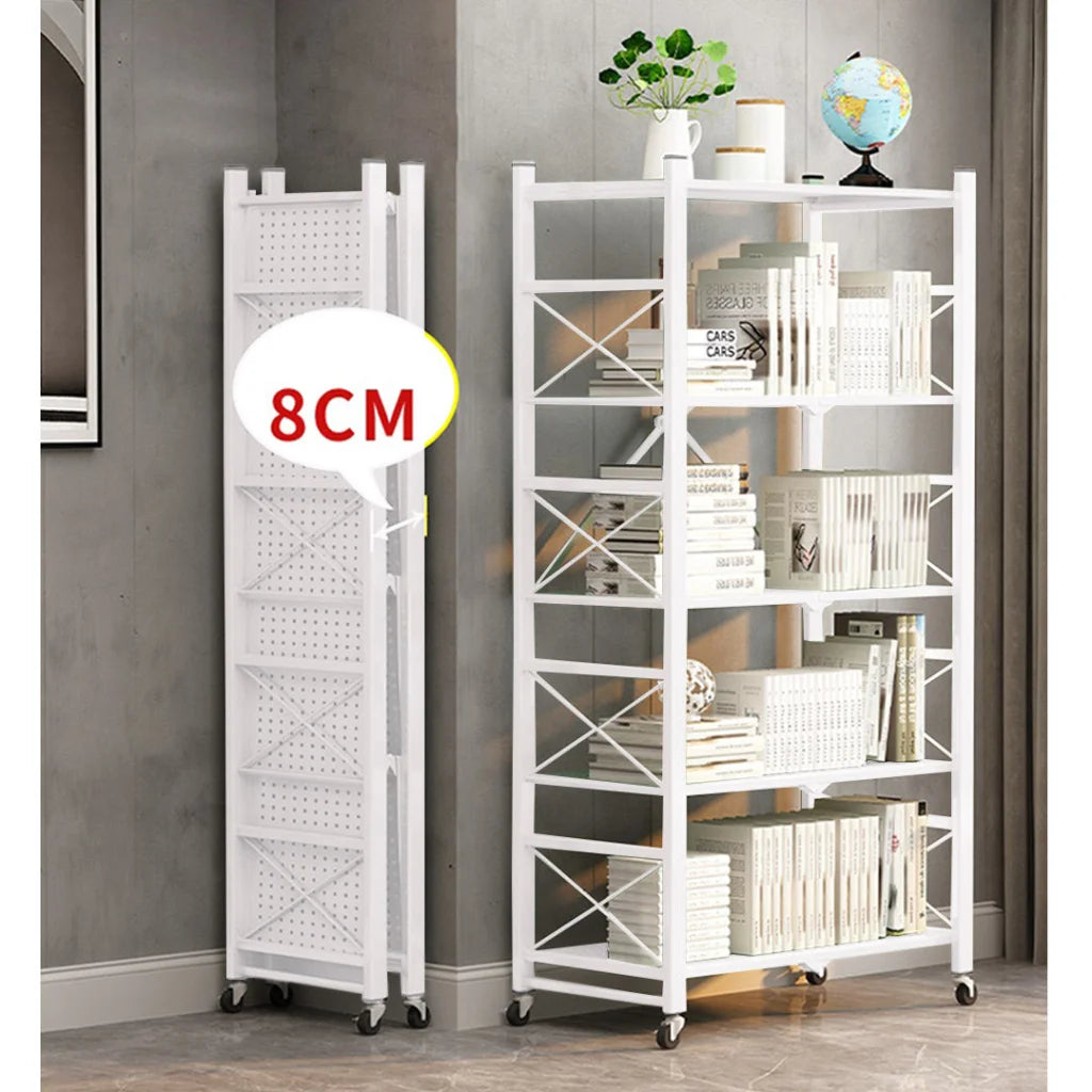 Steel White Foldable Display Stand 2X 5 Tier Multi-Functional Shelves Portable Storage Organizer with Wheels