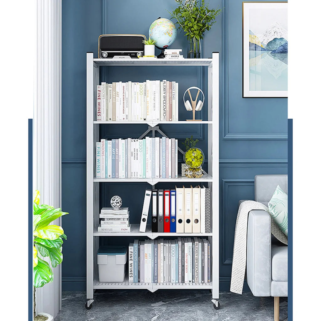 Steel White Foldable Display Stand 2X 5 Tier Multi-Functional Shelves Portable Storage Organizer with Wheels