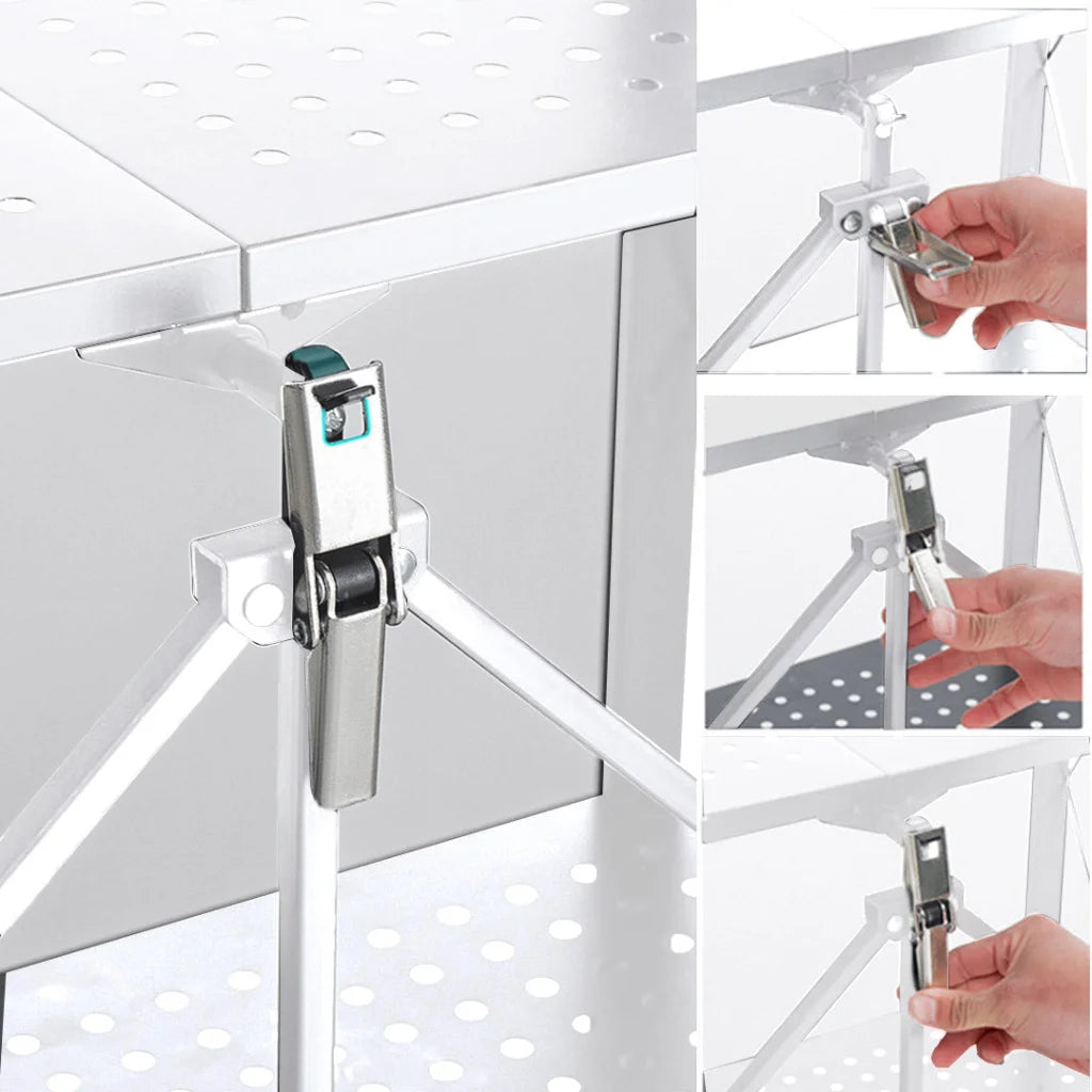Steel White Foldable Kitchen Cart 2X 5 Tier Multi-Functional Shelves Portable Storage Organizer with Wheels