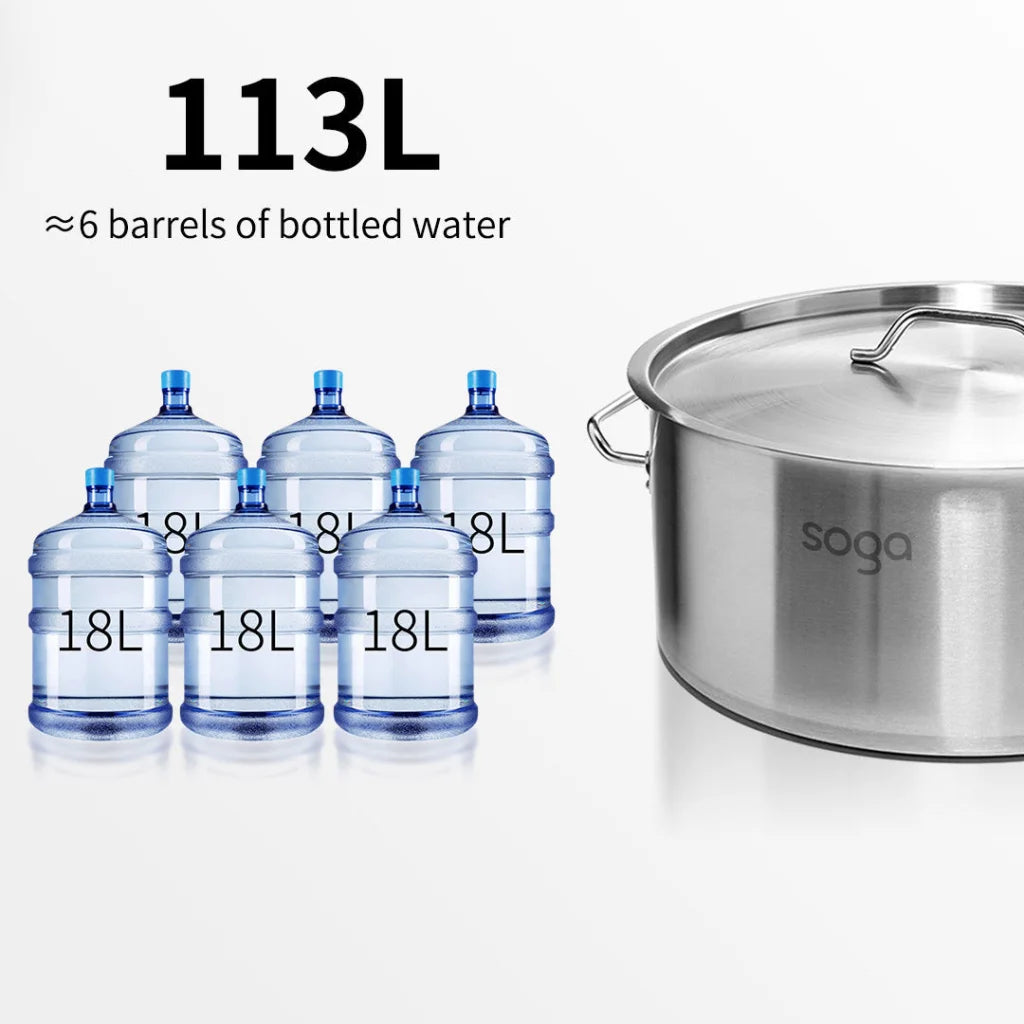 Stock Pot Premium 113L Top Grade Thick Stainless Steel 18/10