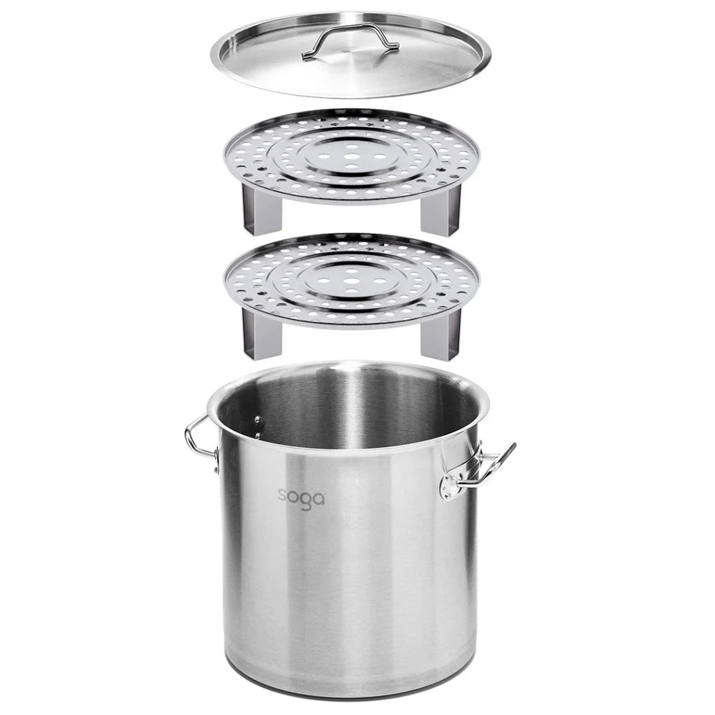 Stock Pot Premium 50L Stainless Steel with Two Steamer Rack Insert Tray