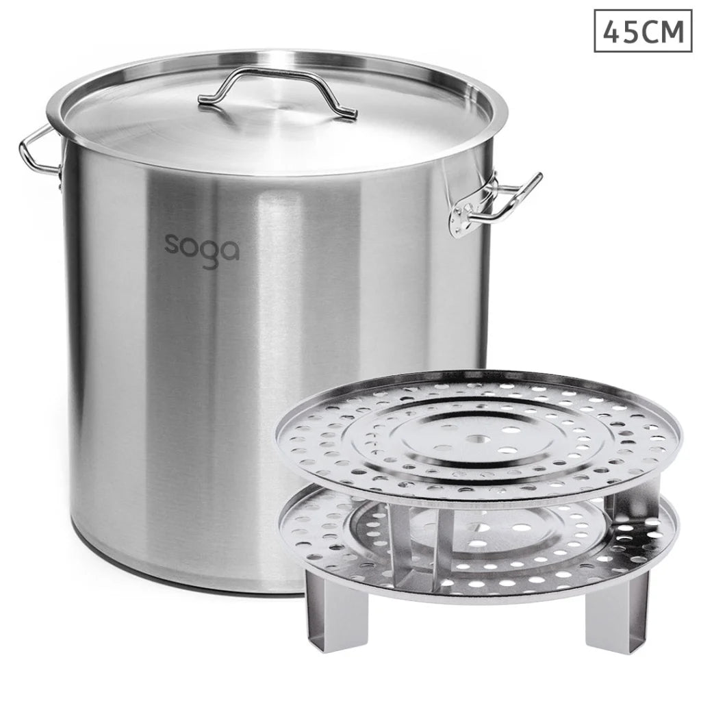 Stock Pot Premium 50L Stainless Steel with Two Steamer Rack Insert Tray