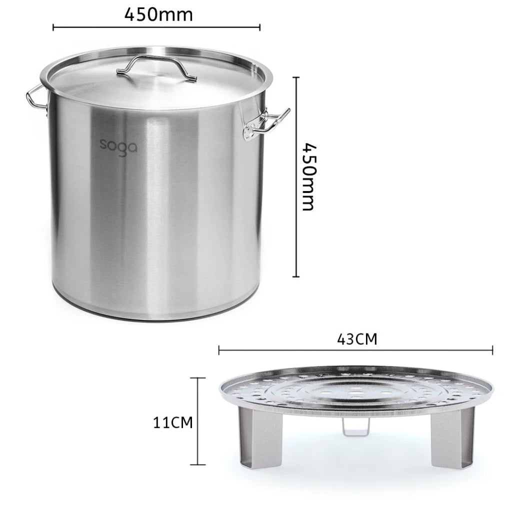 Stock Pot Premium 50L Stainless Steel with Two Steamer Rack Insert Tray