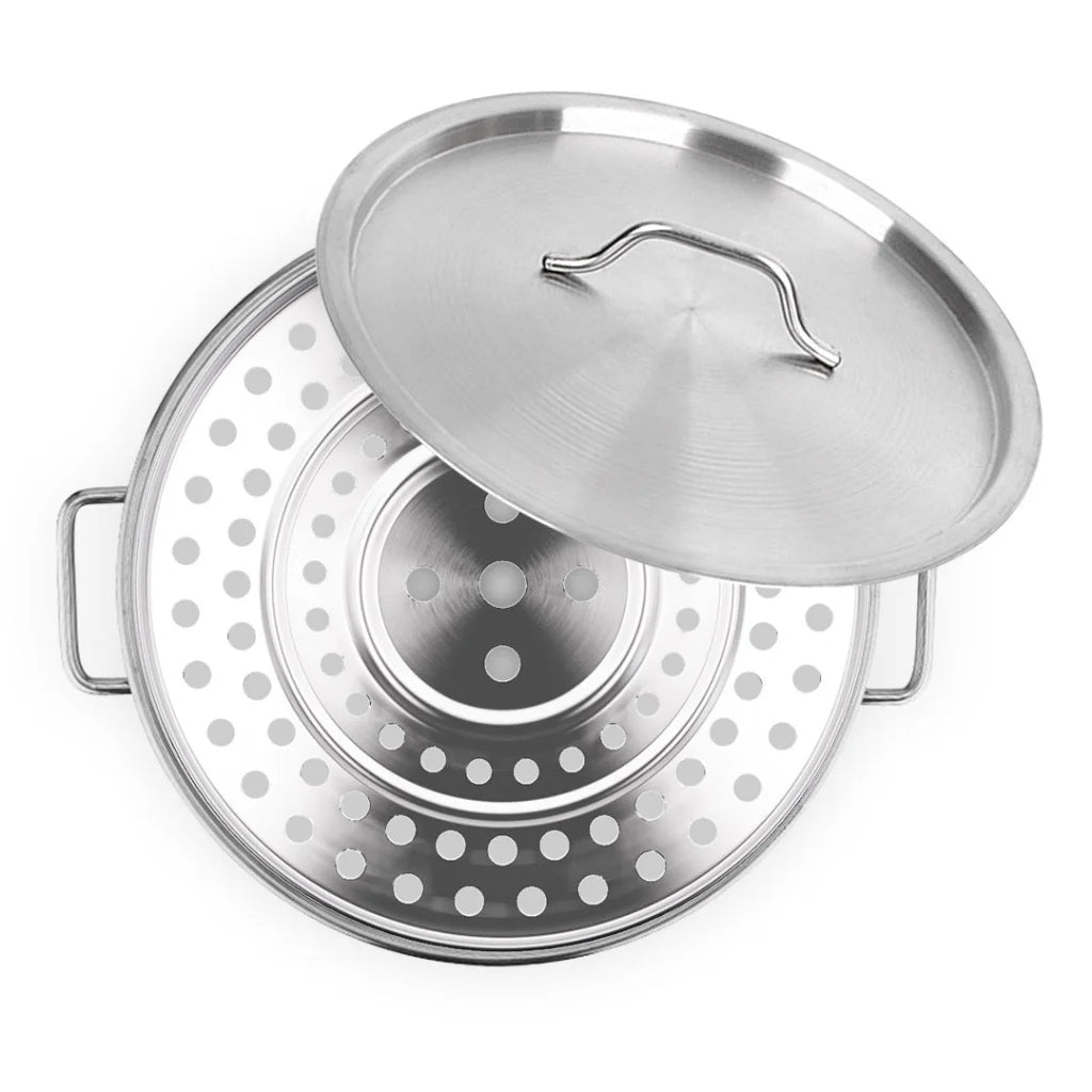 Stock Pot Premium 50L Stainless Steel with Two Steamer Rack Insert Tray