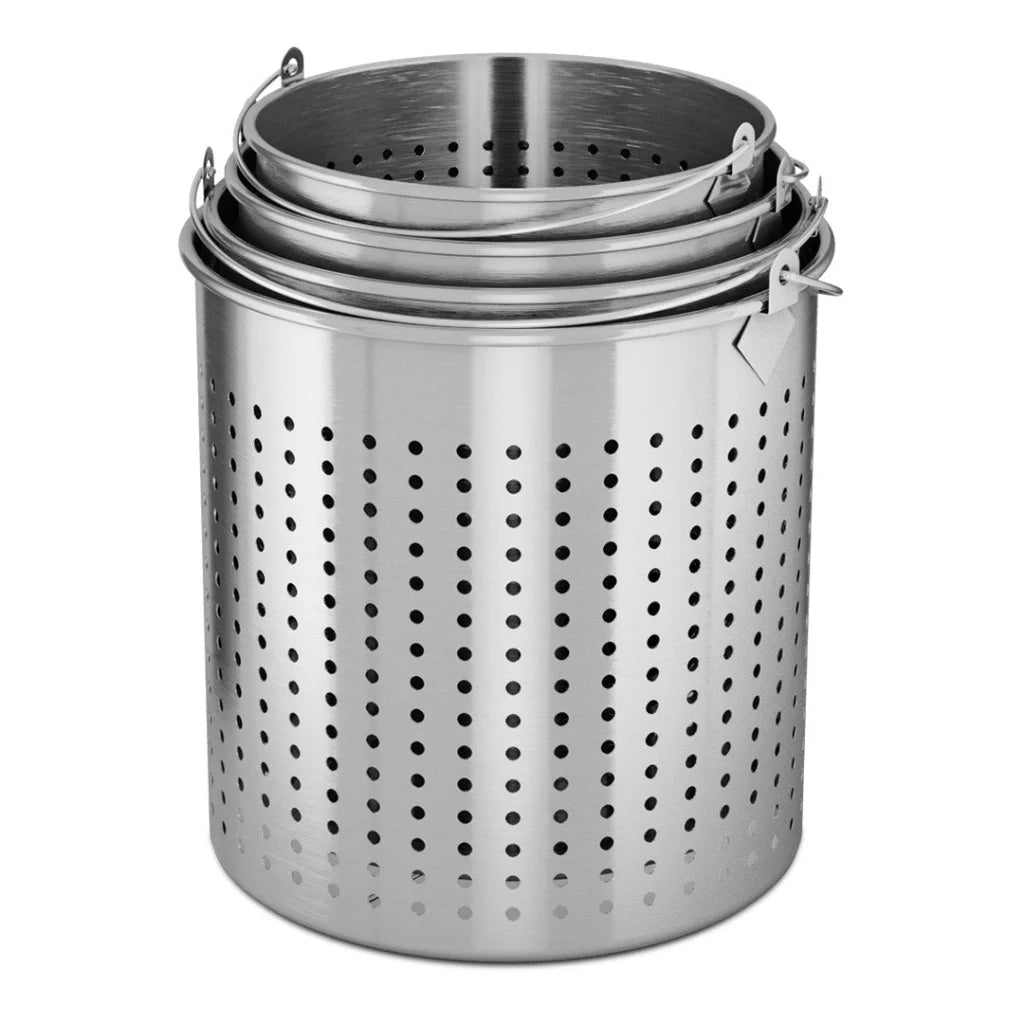 Stockpot Basket Set of 2 Premium 71L 18/10 Stainless Steel Perforated Pasta Strainer with Handle