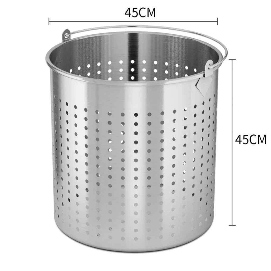 Stockpot Basket Set of 2 Premium 71L 18/10 Stainless Steel Perforated Pasta Strainer with Handle