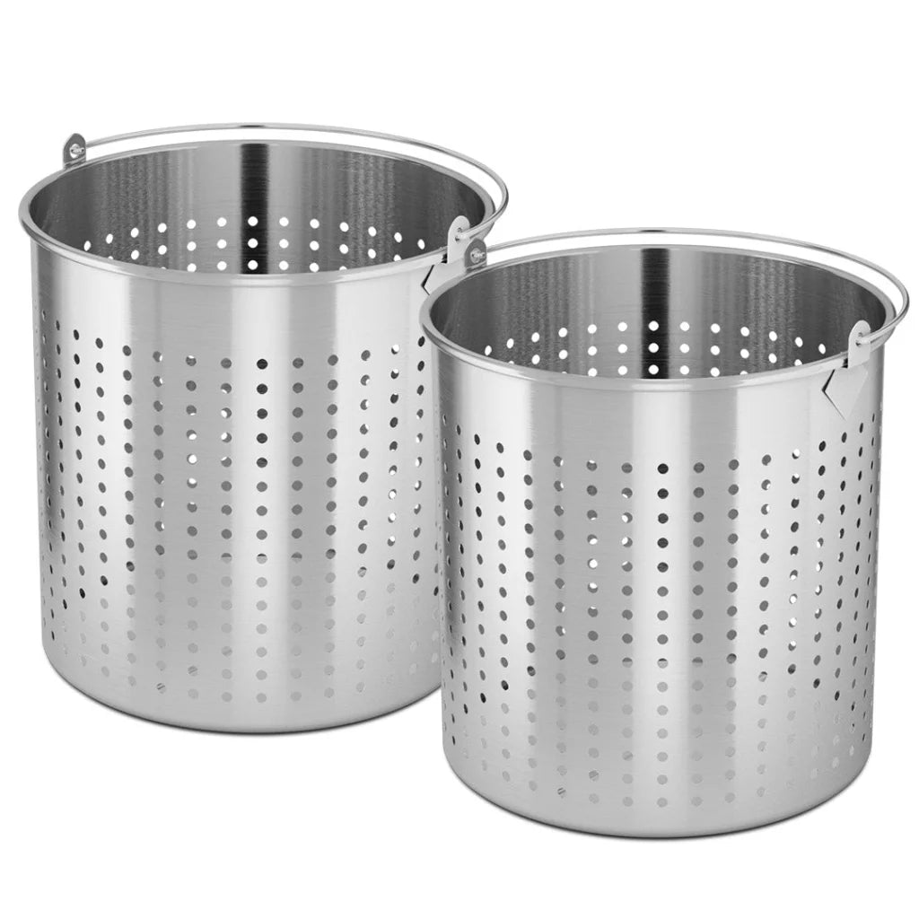 Stockpot Basket Set of 2 Premium 98L 18/10 Stainless Steel Perforated Pasta Strainer with Handle