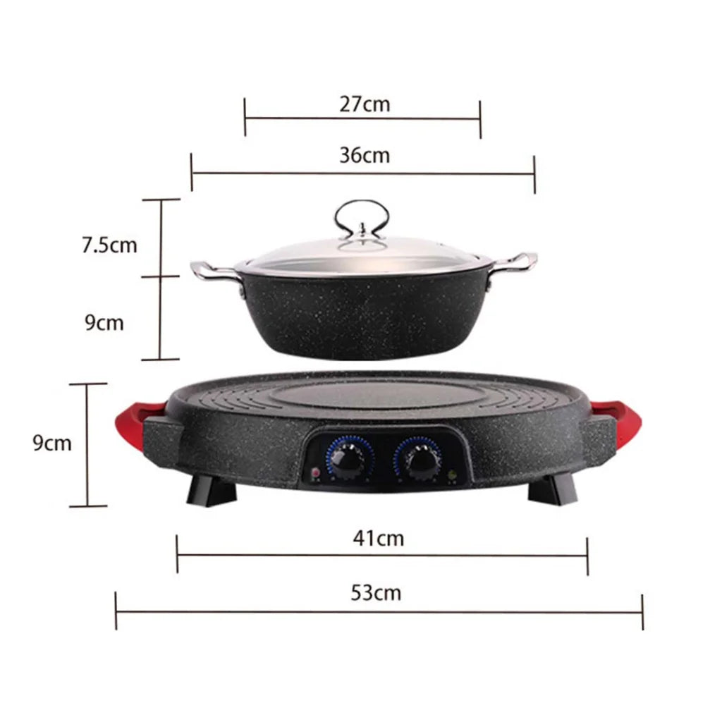 Stone Coated Grill Plate Set Premium 2X 2-in-1 Teppanyaki Steamboat Hotpot