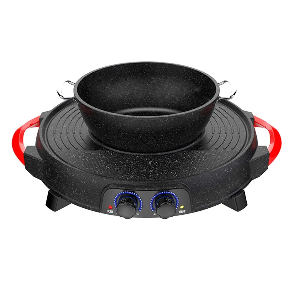 Stone Coated Grill Plate Set Premium 2X 2-in-1 Teppanyaki Steamboat Hotpot
