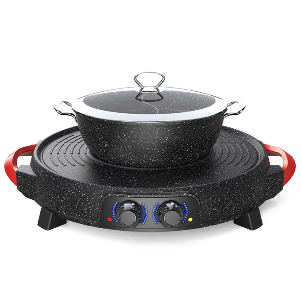 Stone Coated Hotpot Set Premium 2X 2-in-1 Grill Plate Steamboat Dual Division