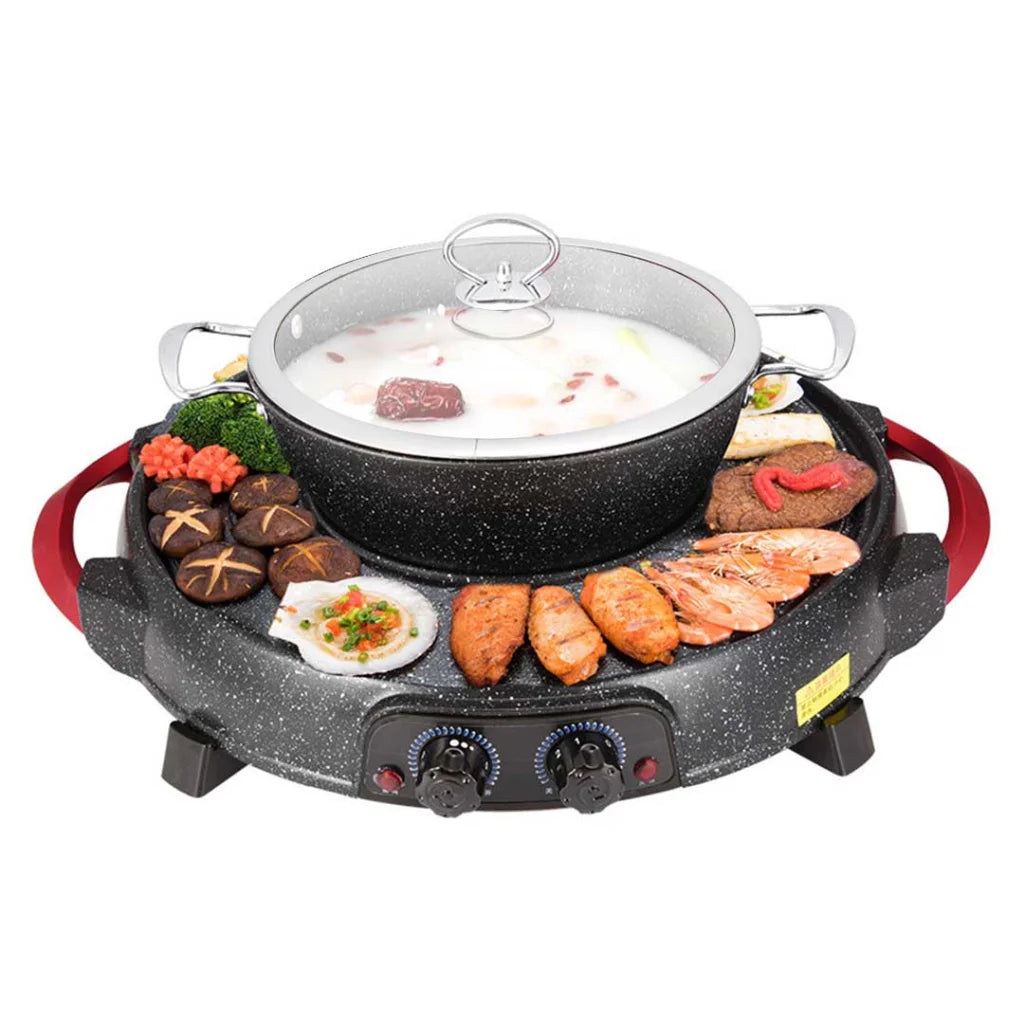 Stone Coated Teppanyaki Grill Plate Premium 2-in-1 Steamboat Hotpot