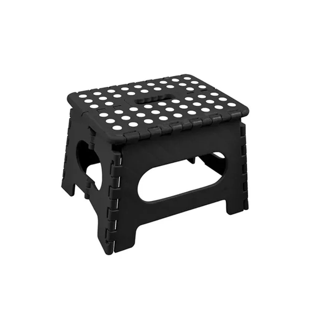 Black plastic chair with stool foldable outdoor bathroom