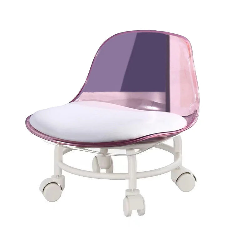 Stool with Universal Wheels Pulley Short Stool with Backrest Comfortable Seat
