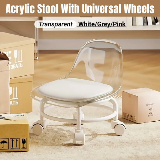 Pink stool universal wheels with caster wheels and side handle rail