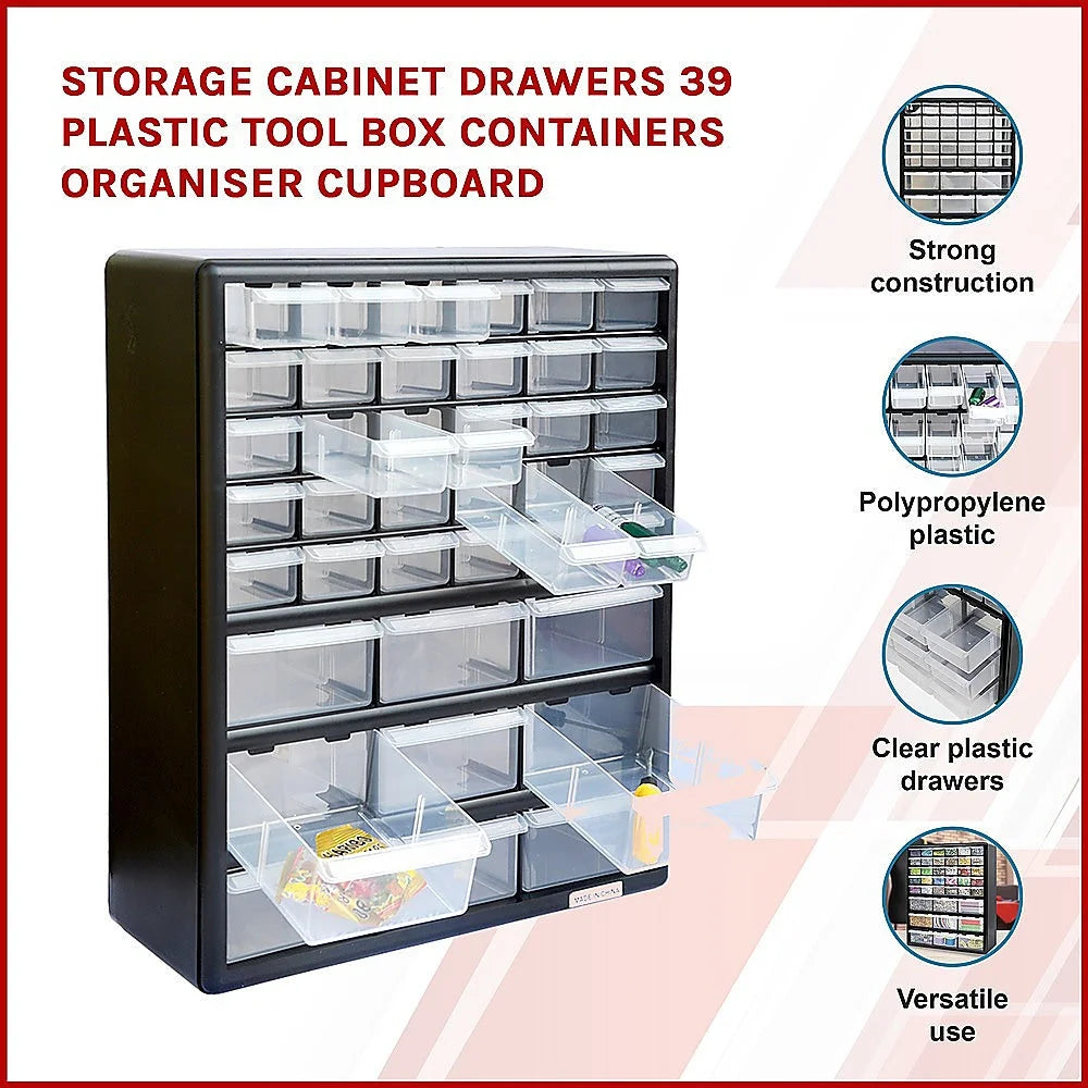 Storage Cabinet Drawers - 39 Plastic Tool Box Containers