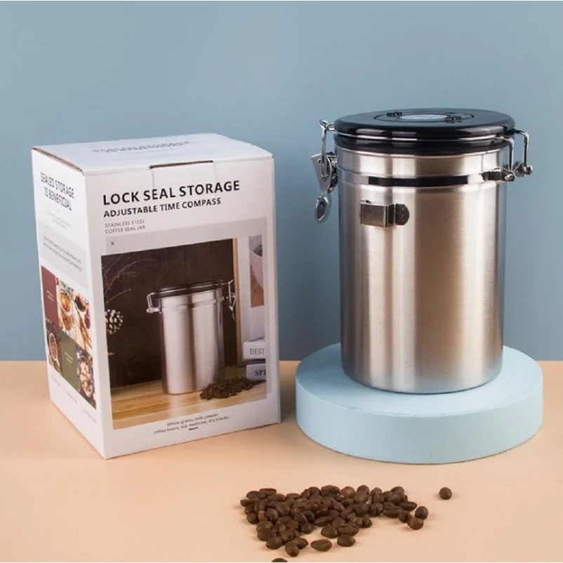 Storage Container 1.2L with Spoon - Silver - Home & Garden