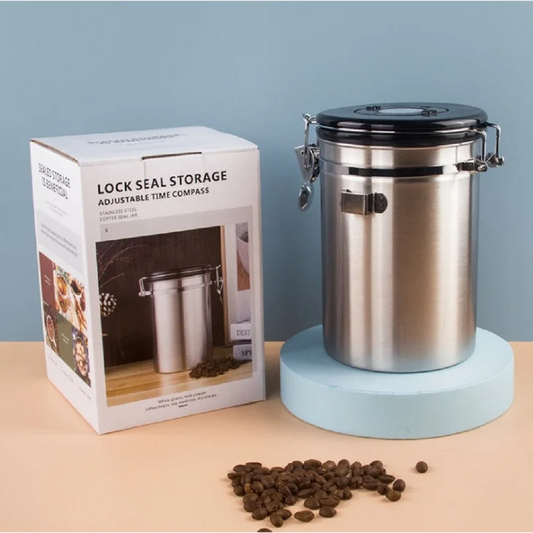 Storage Container 1.2L with Spoon - Silver - Home & Garden