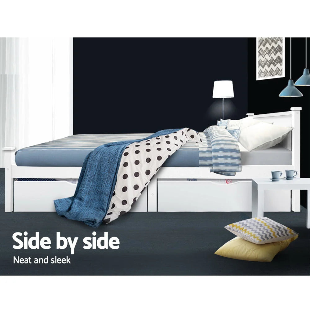 Storage Drawers Trundle 2x for Single Wooden Bed Frame Base