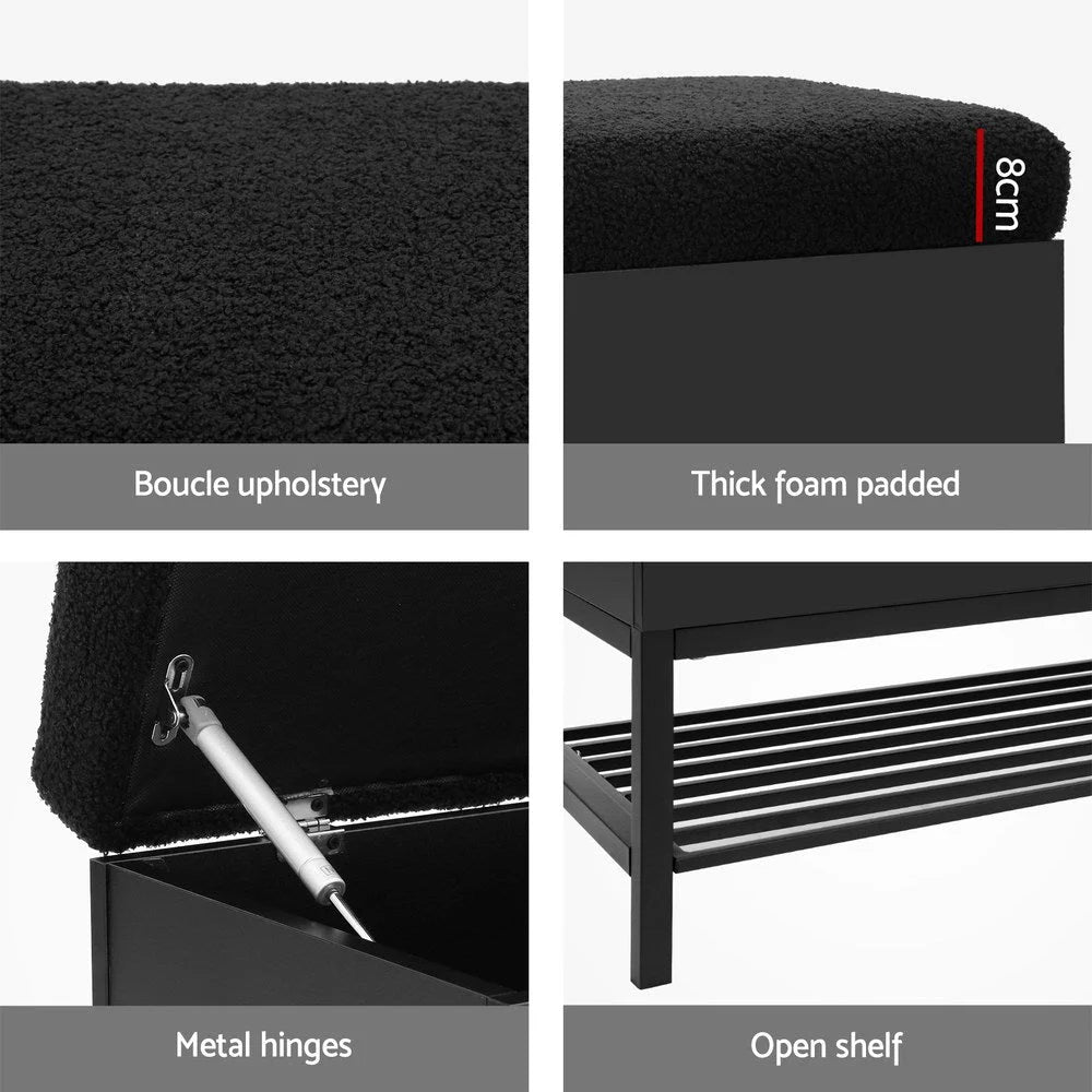 Storage Ottoman Blanket Box 110CM with Boucle Shelf