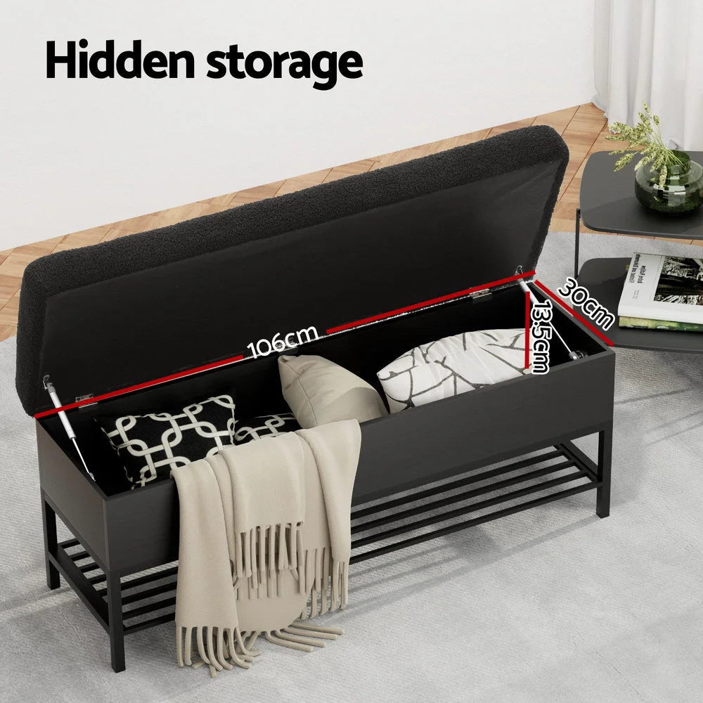 Storage Ottoman Blanket Box 110CM with Boucle Shelf