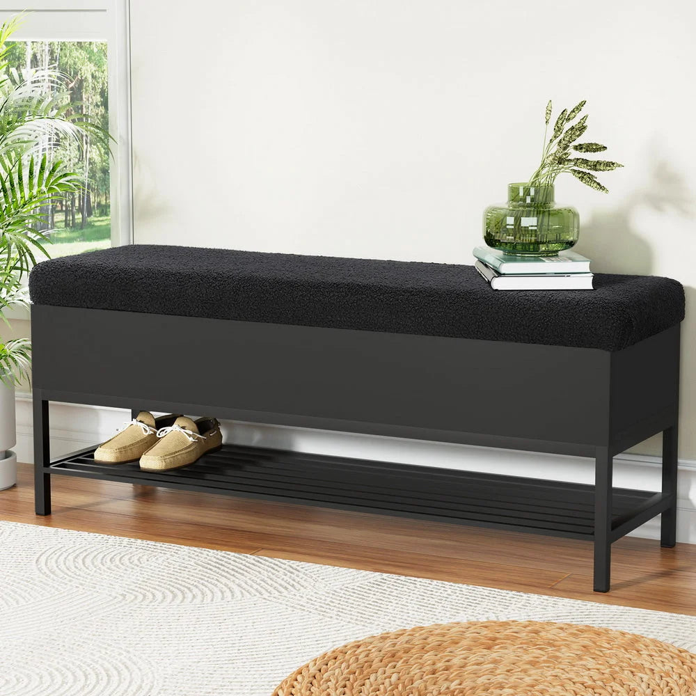 Storage Ottoman Blanket Box 110CM with Boucle Shelf
