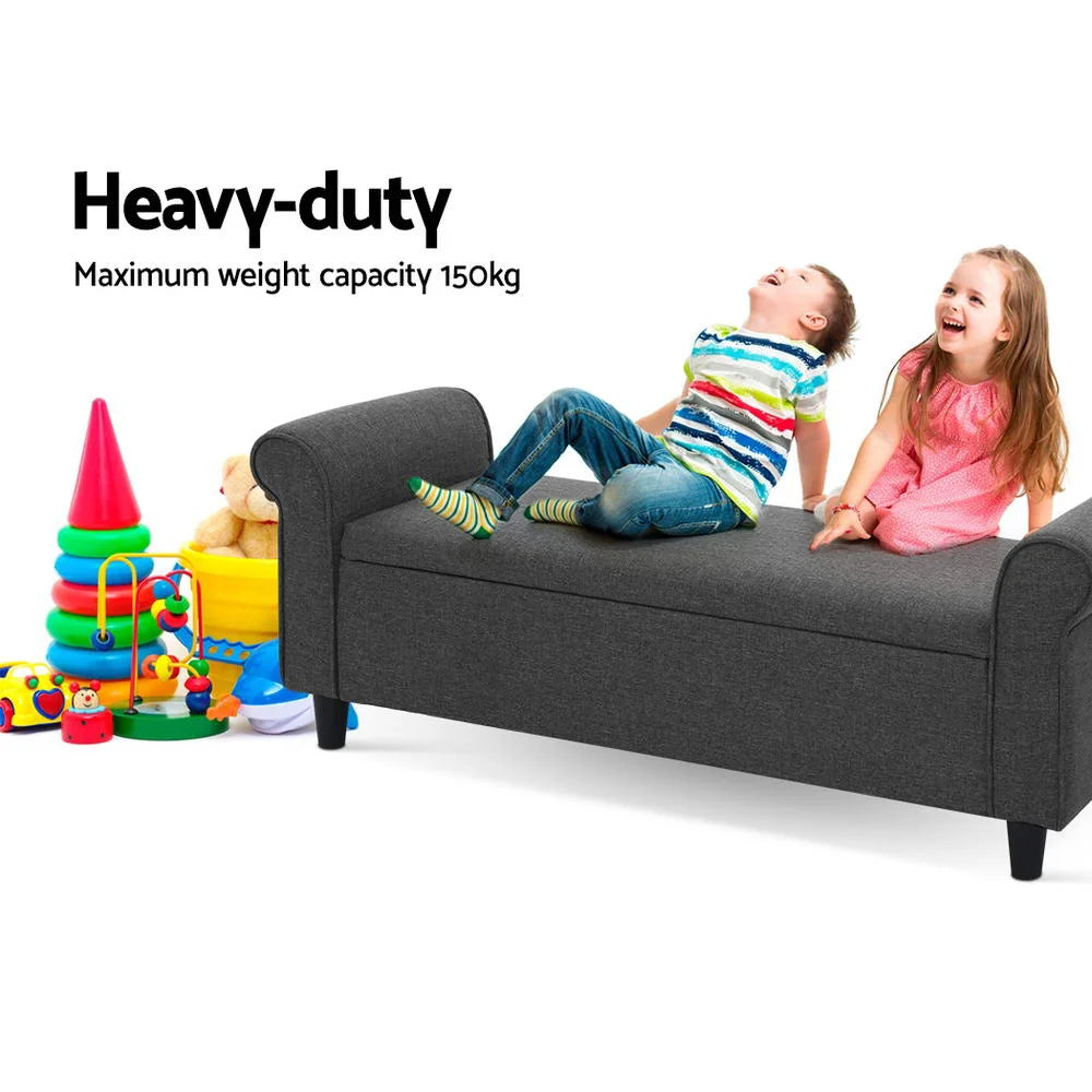 Storage Ottoman Blanket Box 126cm Linen Fabric Arm Foot