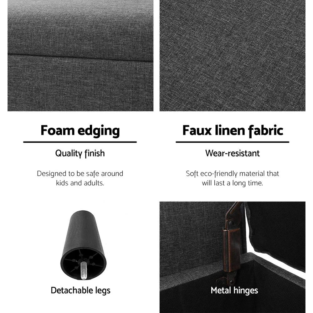 Storage Ottoman Blanket Box 126cm Linen Fabric Arm Foot