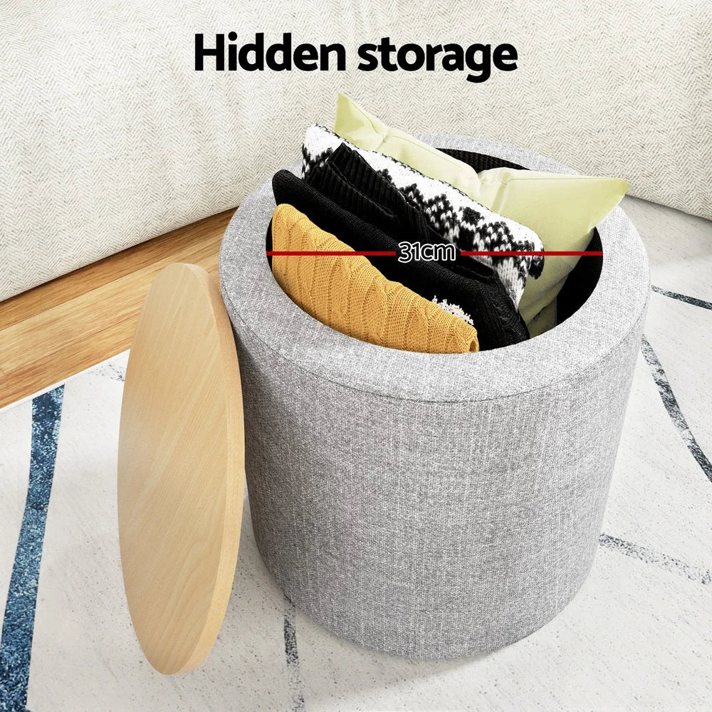 Storage Ottoman Blanket Box 40CM Round - Grey - Furniture