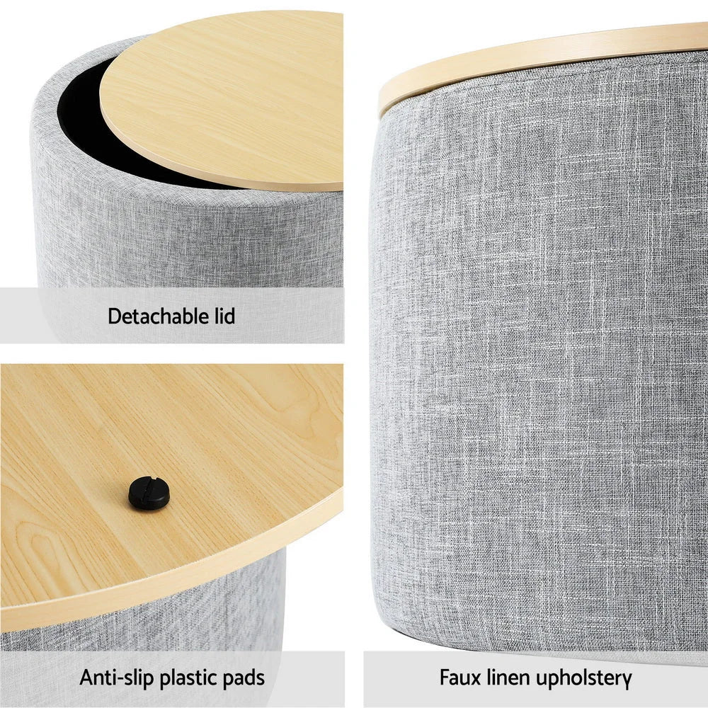 Storage Ottoman Blanket Box 40CM Round - Grey - Furniture