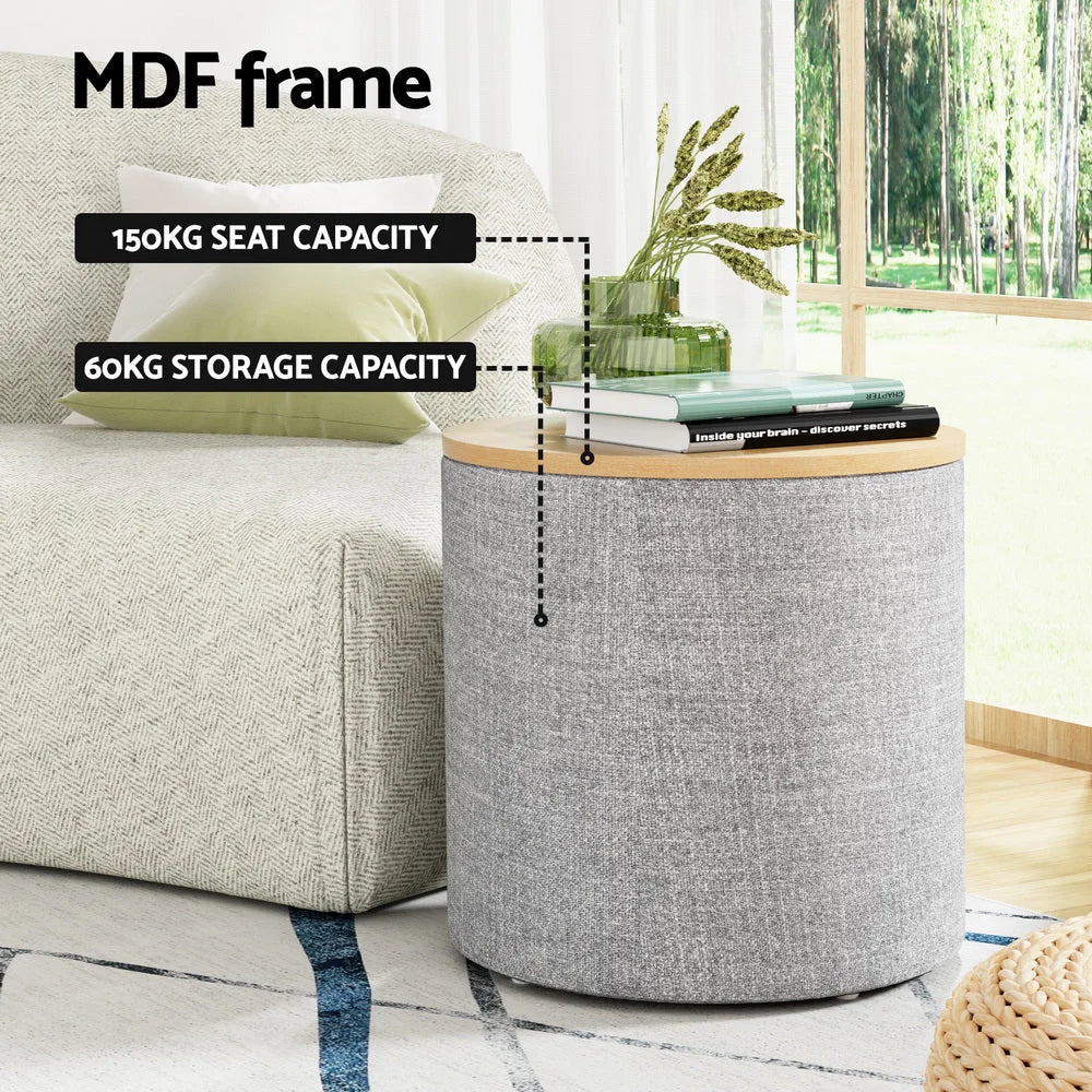 Storage Ottoman Blanket Box 40CM Round - Grey - Furniture