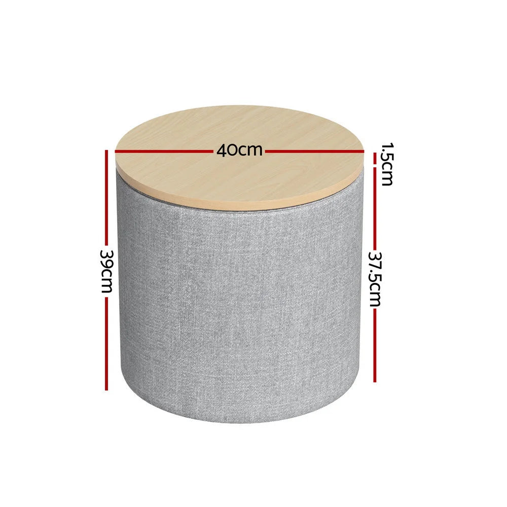 Storage Ottoman Blanket Box 40CM Round - Grey - Furniture