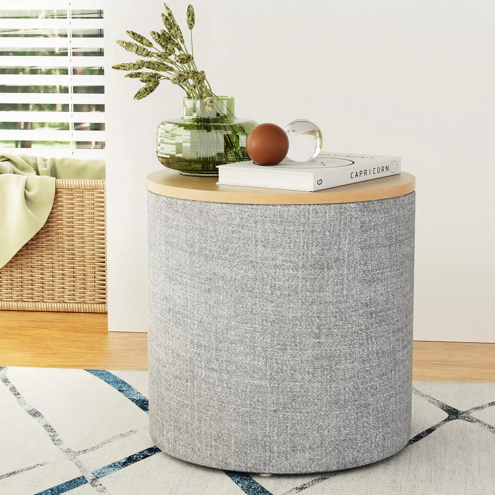 Storage Ottoman Blanket Box 40CM Round - Grey - Furniture